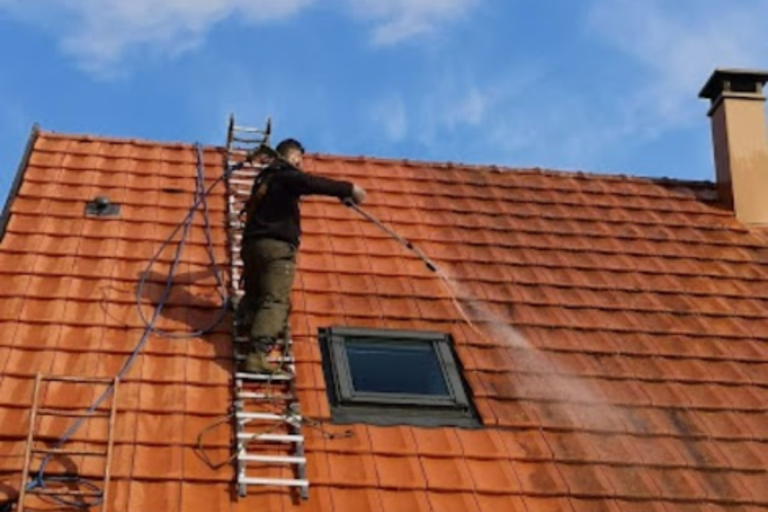 Démoussage d'une toiture dans les Vosges